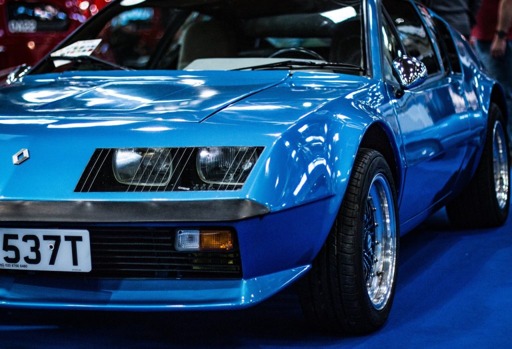 Blue Renault Alpine A310 sports car - Classic French automobile design