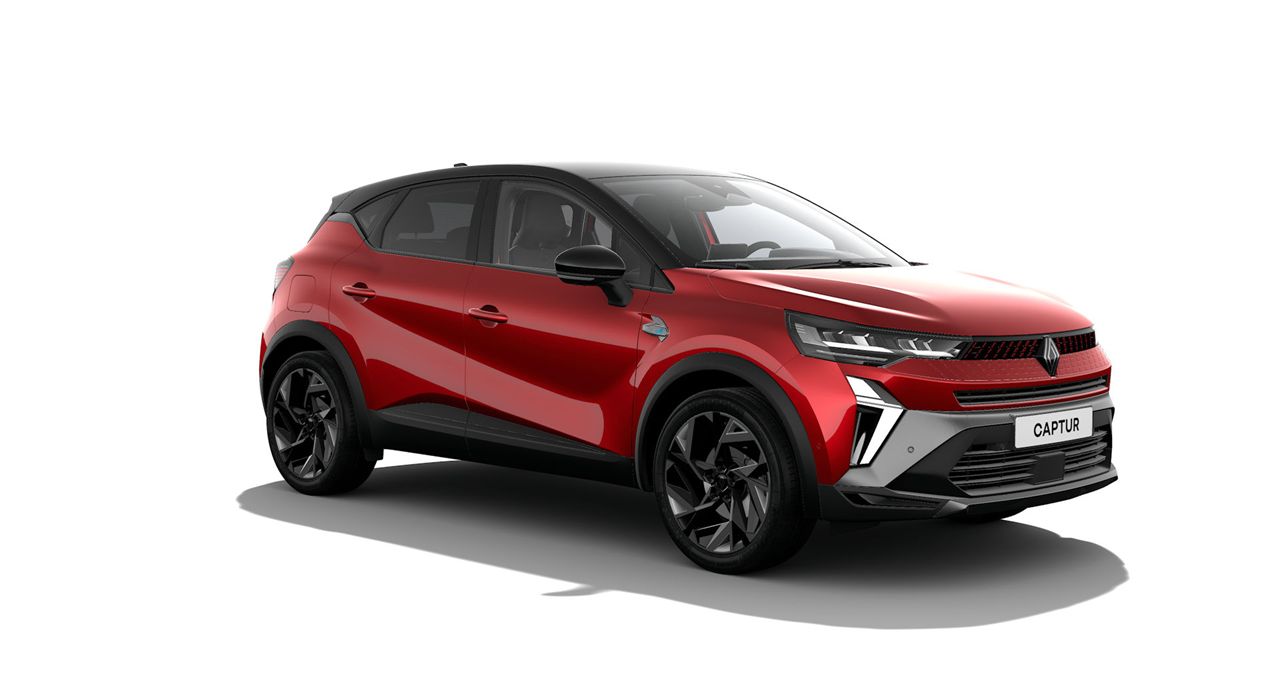Red Renault Captur compact SUV shown in a front-right three-quarter view on a white studio background.